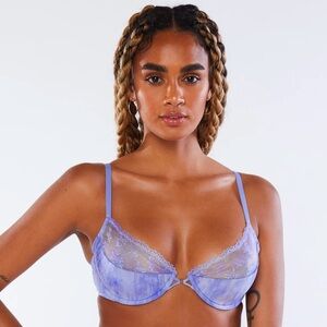 New Savage x Fenty Watercolor Tie Dye Half Cup Lace Bra Purple Rain Tie Dye